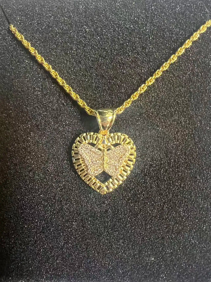 18K Gold Rope Chain Heart Pendant Necklace