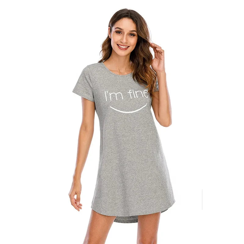 Plus Size Ice Silk Cartoon Cat Printed Short Sleeve Round Neck Dress Oversized Nightgown