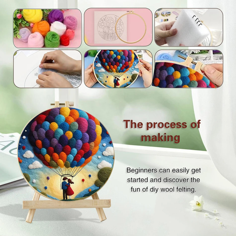 20x20cm Frame DIY Wool Needle Felting Starter Embroidery Kits