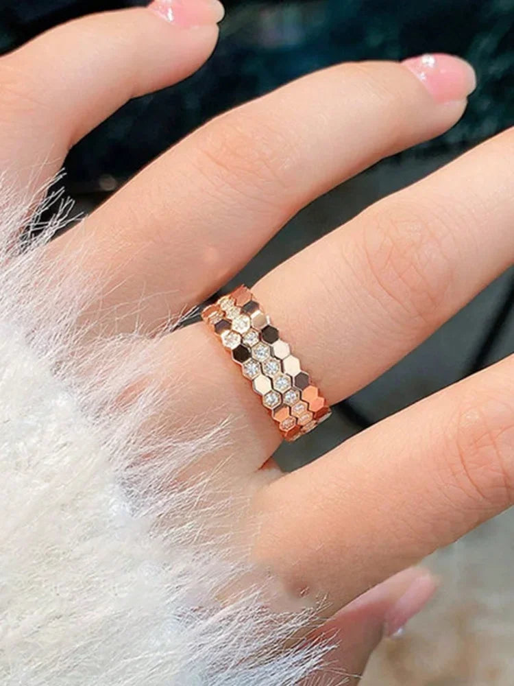 925 Sterling Silver Zircon Honeycomb 3pc Set Ring