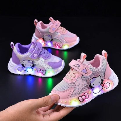 Led Light Cartoon PU Leather Flat Bottom  Sneakers
