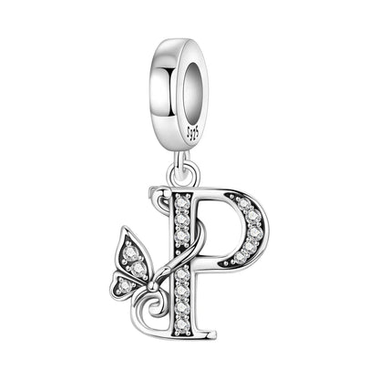 925 Sterling Silver Zircon Butterfly Letter Bracelet