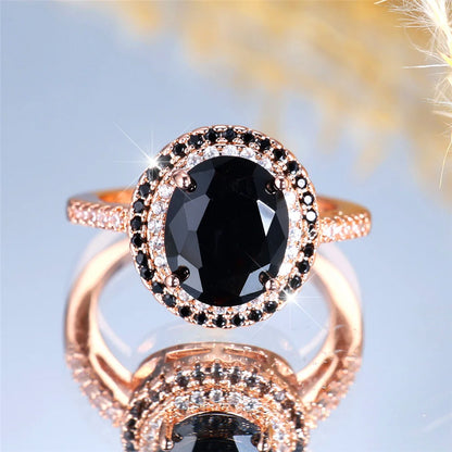 Luxury Black Zircon Stone Oval Rings