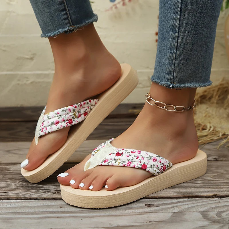 Floral Flat Flip Flops Slippers Plus Size
