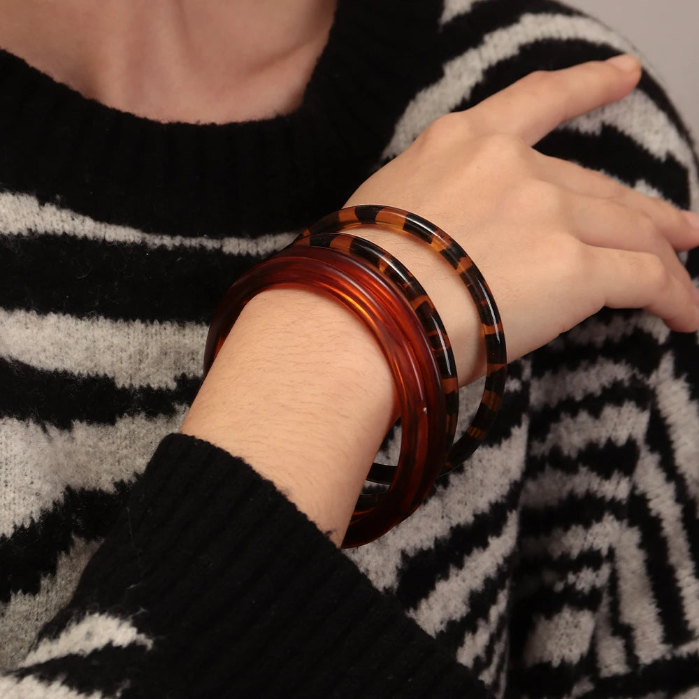 Leopard Thin Round Acrylic Bangles Resin Geometric Stackable Bracelets