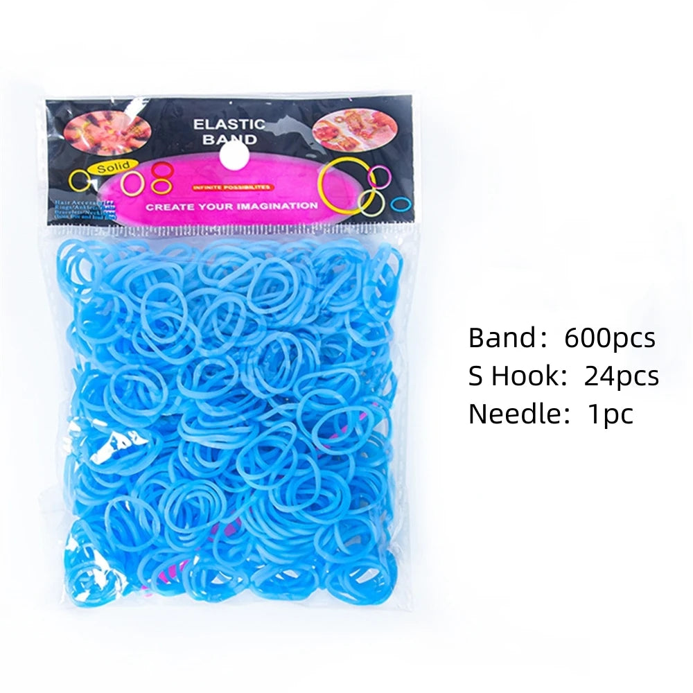 600Pcs Color Rubble Loom Wristbands Kit Elastic Weaving Lacing Craft
