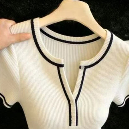O-Neck Knitted Short Sleeve Knit Sweater Pullover
