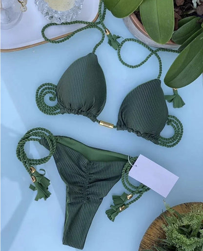 Backless Rope Triangle Swimsuit Bikini
