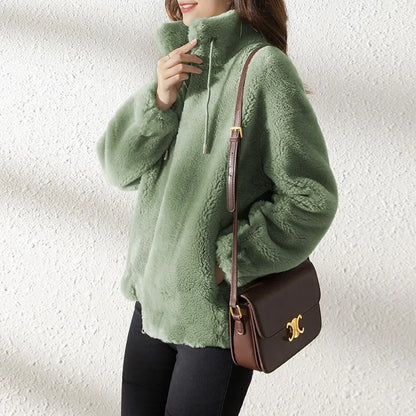 Faux Fur Coats Zipper Cardigan Plush Thick Warm Oversized Overcoat