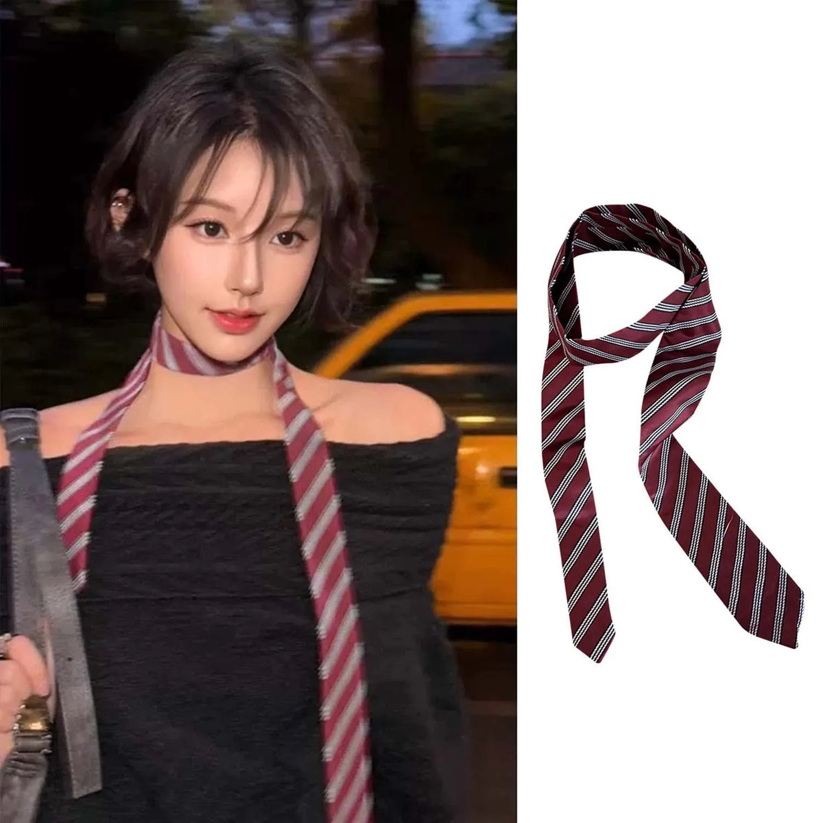 Narrow Long Scarf Polka Dot Tie Bag Ribbon Headband Choker