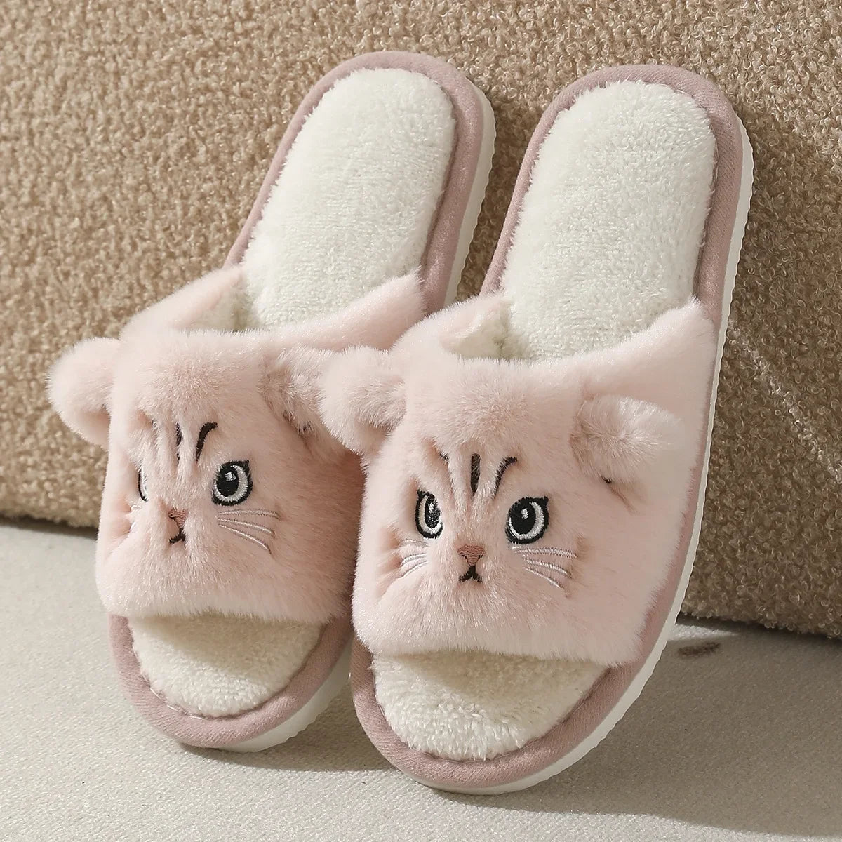 Faux Fur Cat Soft Sole Non Slip  Slippers