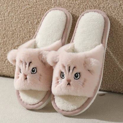 Faux Fur Cat Soft Sole Non Slip  Slippers