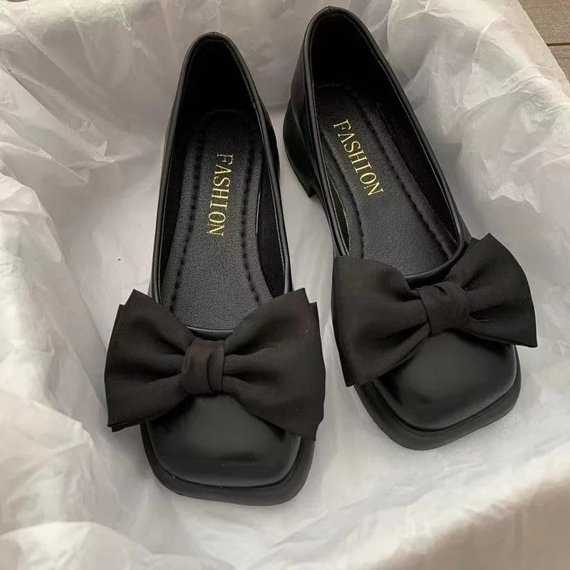 Bow Mary Janes Square Toe Shoes