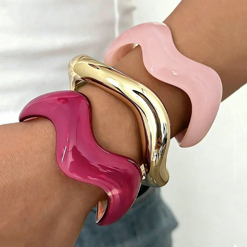 3 Pcs Vintage Minimalist Wavy Cuff Bangle Chunky Stackable Bracelets Set