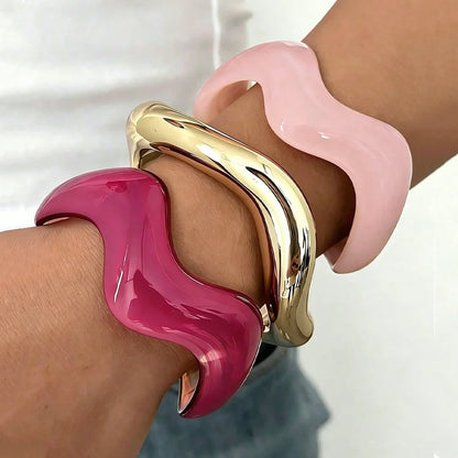 3 Pcs Vintage Minimalist Wavy Cuff Bangle Chunky Stackable Bracelets Set