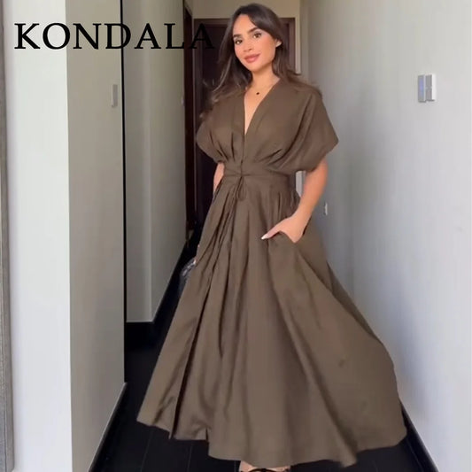 Vintage Single Breasted Sashes Draped Sleeveless Chic Dresses