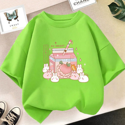 Cute Strawberry Milk Shake Cartoon T-shirt