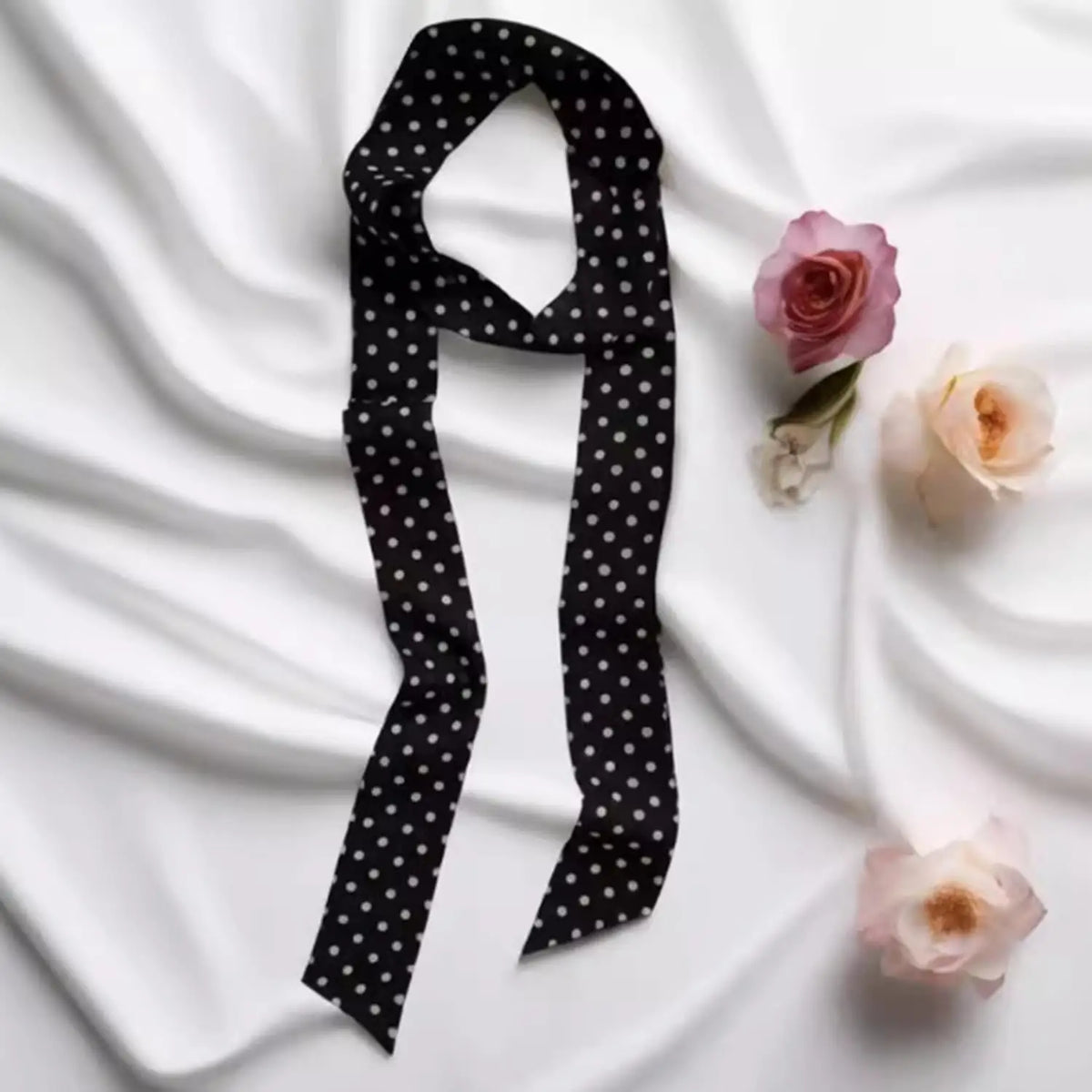 Narrow Long Scarf Polka Dot Tie Bag Ribbon Headband Choker