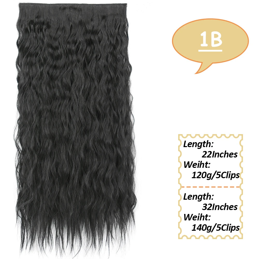 5 Clips Long Wavy Clip In Hair Extensions Synthetic Heat Resistant One Piece False Blonde