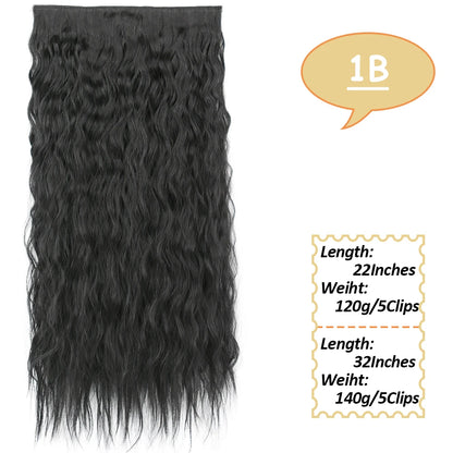 5 Clips Long Wavy Clip In Hair Extensions Synthetic Heat Resistant One Piece False Blonde