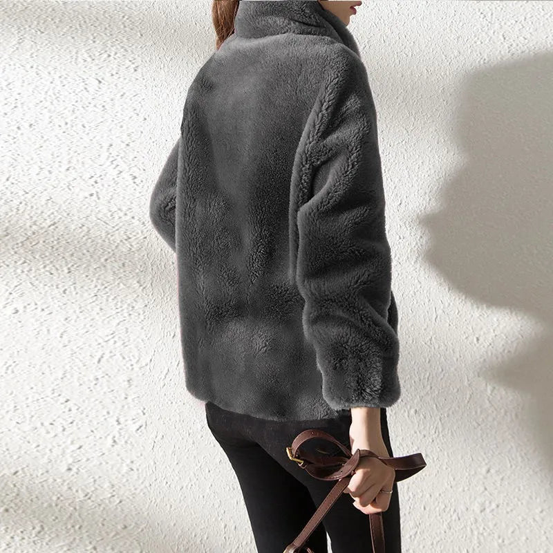 Faux Fur Coats Zipper Cardigan Plush Thick Warm Oversized Overcoat