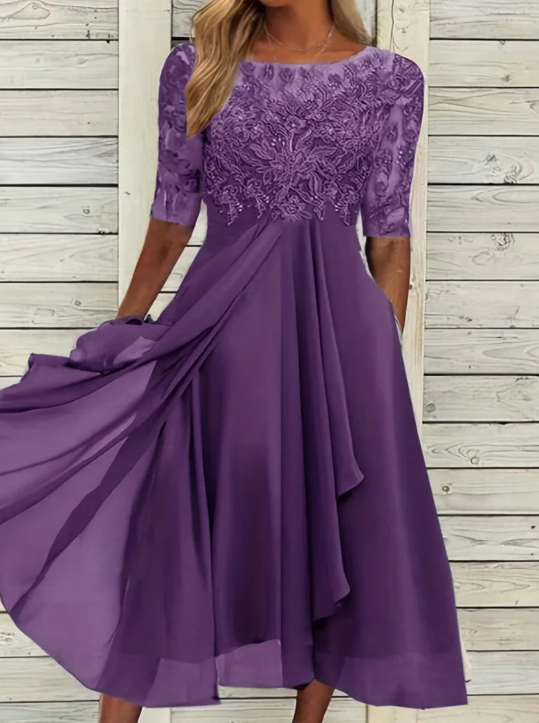 Elegant Chiffon Spliced lace Evening Dress