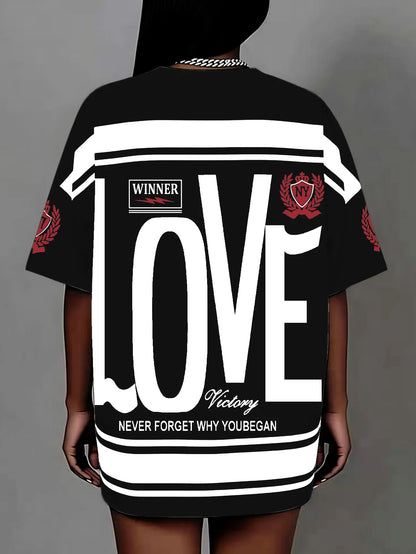 Plus size letter print T-shirt pullover