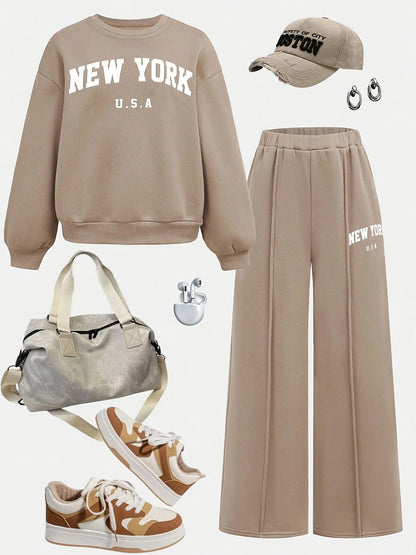 Letter-Print Outfit Tween Casual Back-to-School Style Set