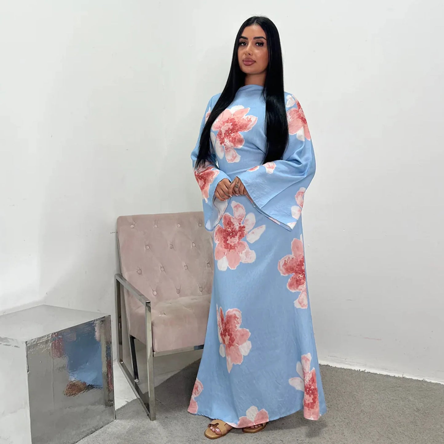 Arabesque Bell Sleeve Flowy Maxi Abaya Dress
