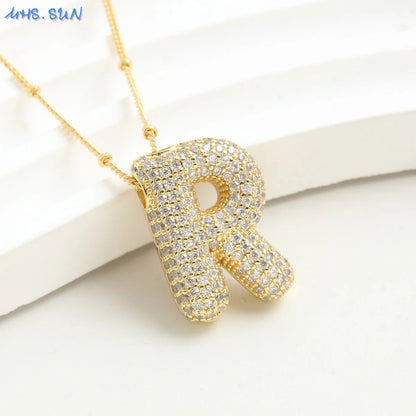 26 Letter Copper Zircon Bubble Initial Chunky Necklace
