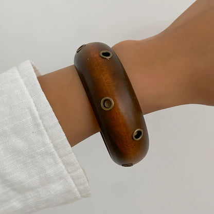 Exaggeration Maillard Coffee Black Wooden Cuff Bangles Punk Geometric Wide Bracelets