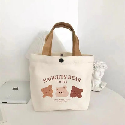 Bear Shape Canvas Tote Cute Mini Handheld Lunch Bag