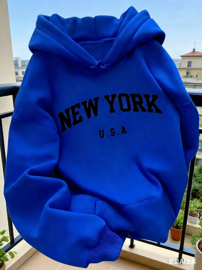 Hooded Casual Cut NEW YORK USA Lettering Casual HipHop Sweater