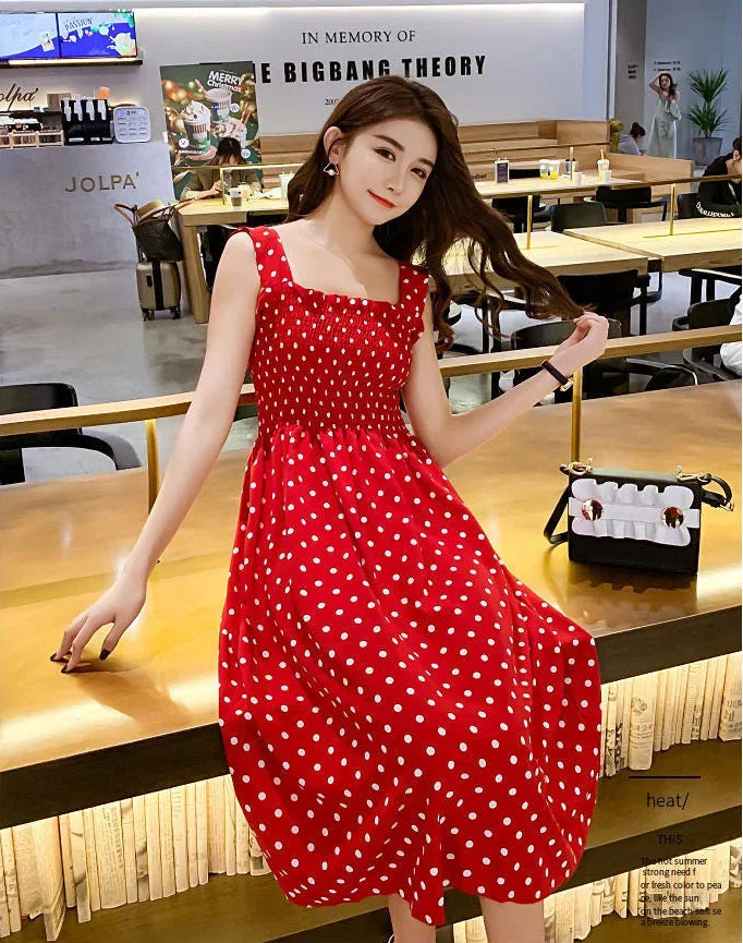Polka Dot Elegant Sleeveless Chiffon Long Dress