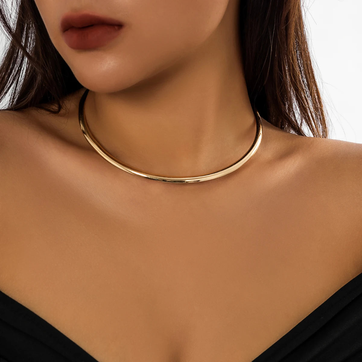 Punk Smooth Metal Round Torques Choker Necklace