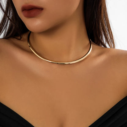 Punk Smooth Metal Round Torques Choker Necklace