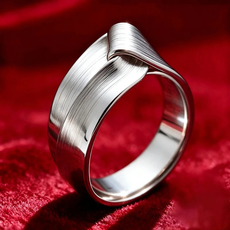 Brushed Silver Interlocking Wrap Minimalist Twisted Overlap Band Ring