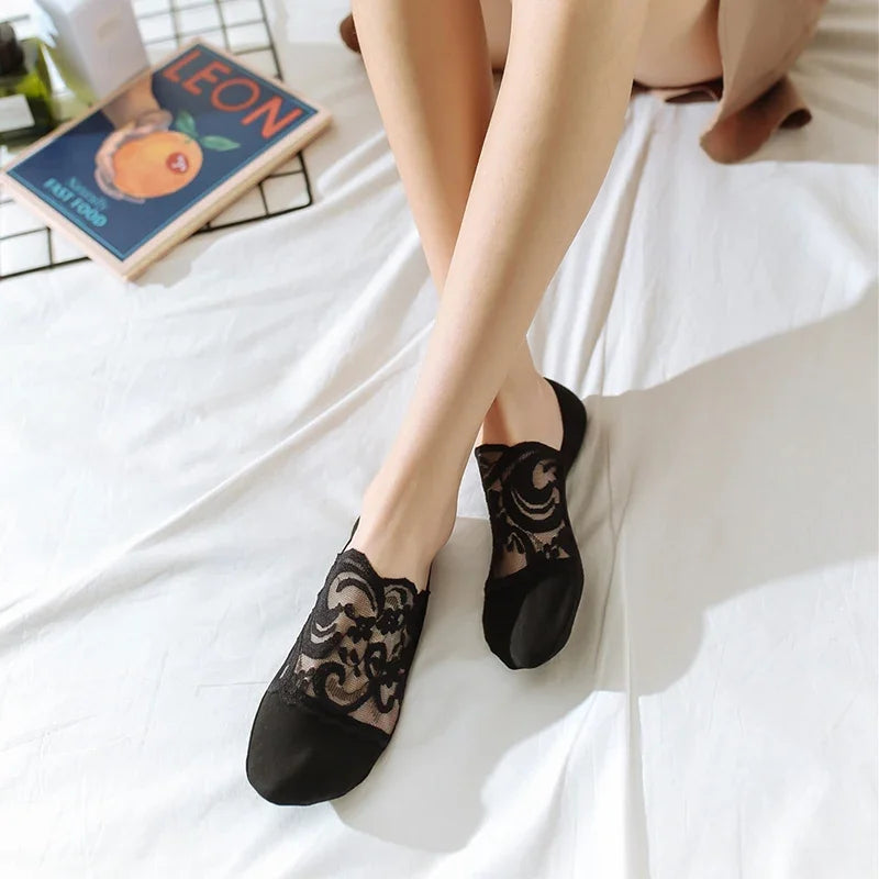 5 Pairs/Lot Lace Invisible Transparent No-Show Ankle Short