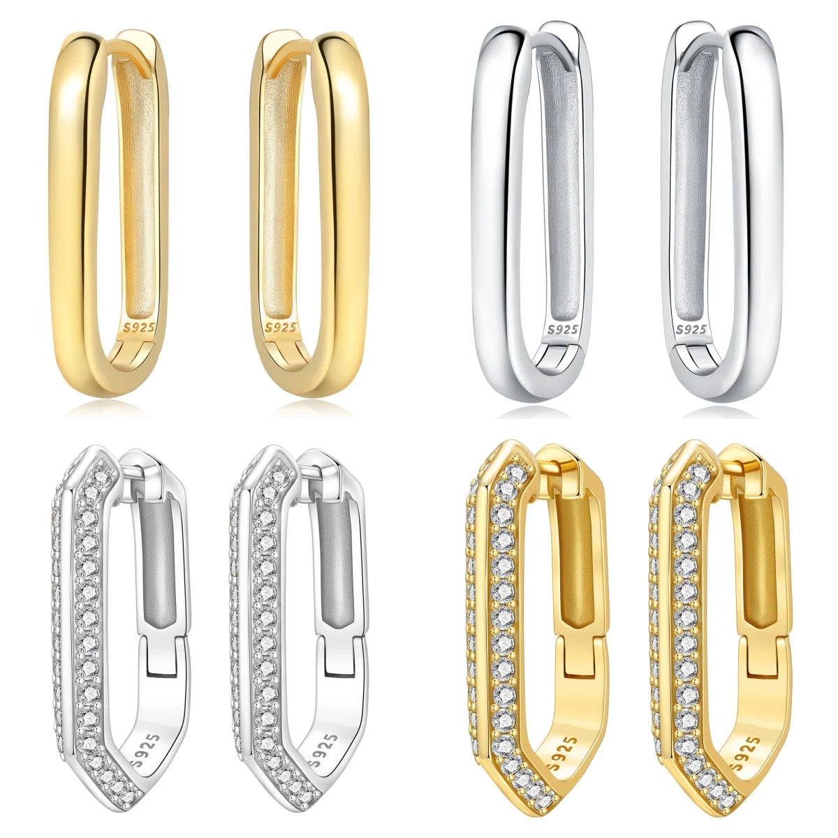 925 Sterling Silver Simple Gold U-shaped Earrings