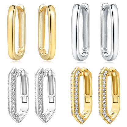925 Sterling Silver Simple Gold U-shaped Earrings