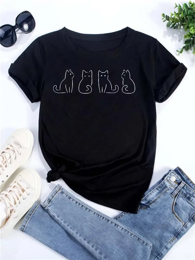 Love Heart Cat Print T-Shirt