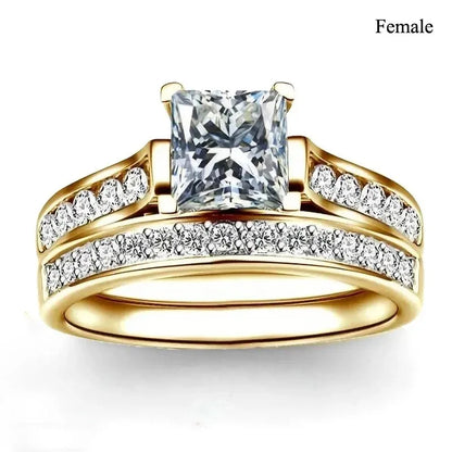 Charm Couple Romantic Purple Rhinestones CZ Rings Set