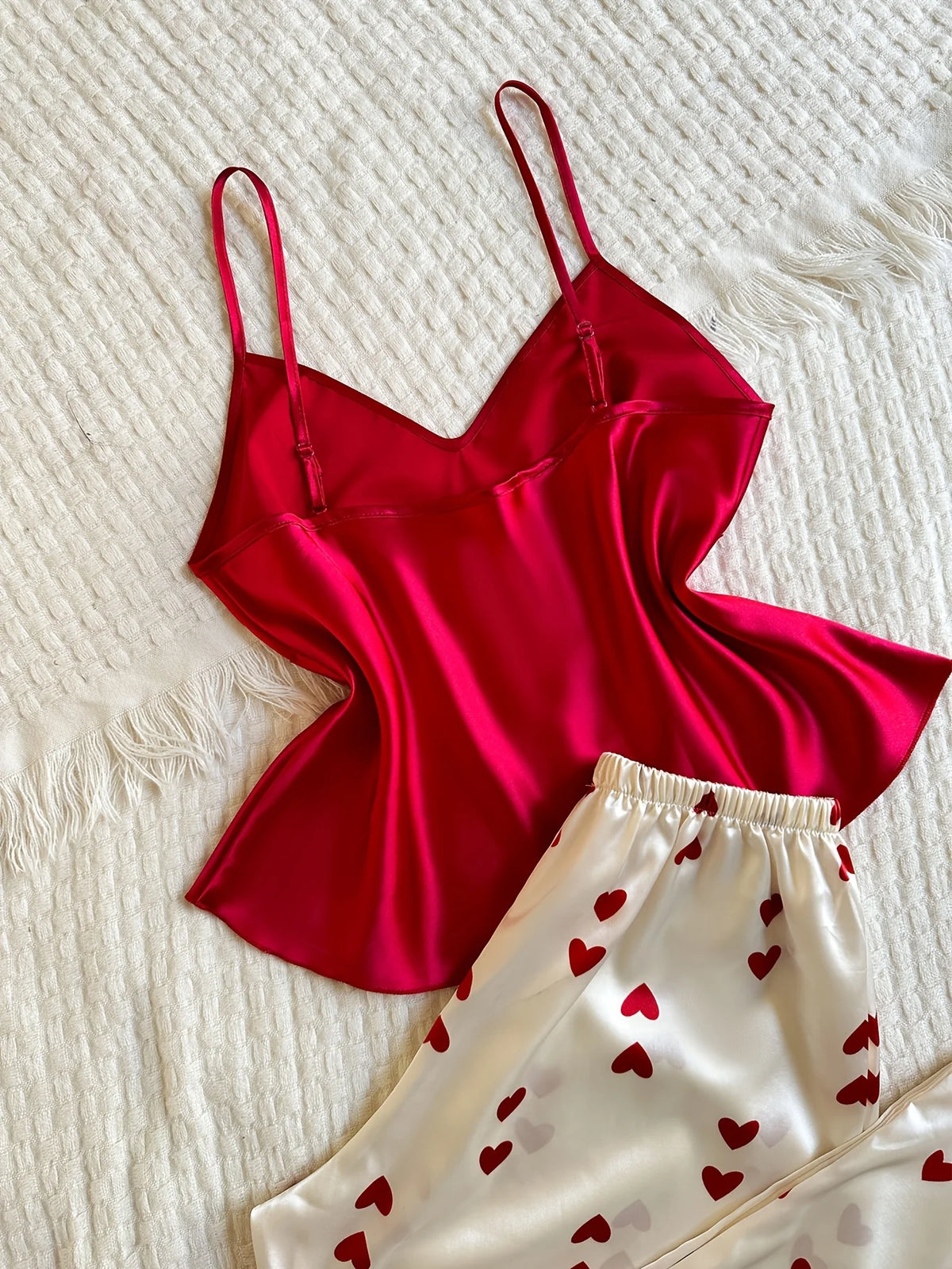 V Neck Heart Printed long Pants Casual Sleepwear Set