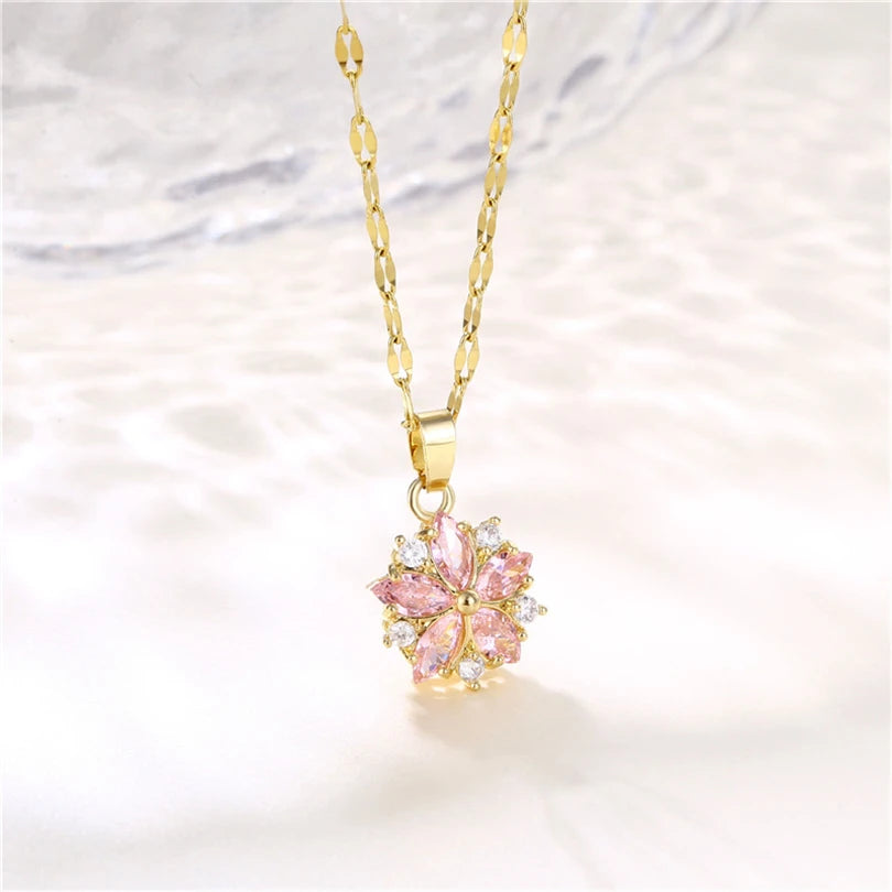 Light Zircon Crystal Stainless Steel Necklaces