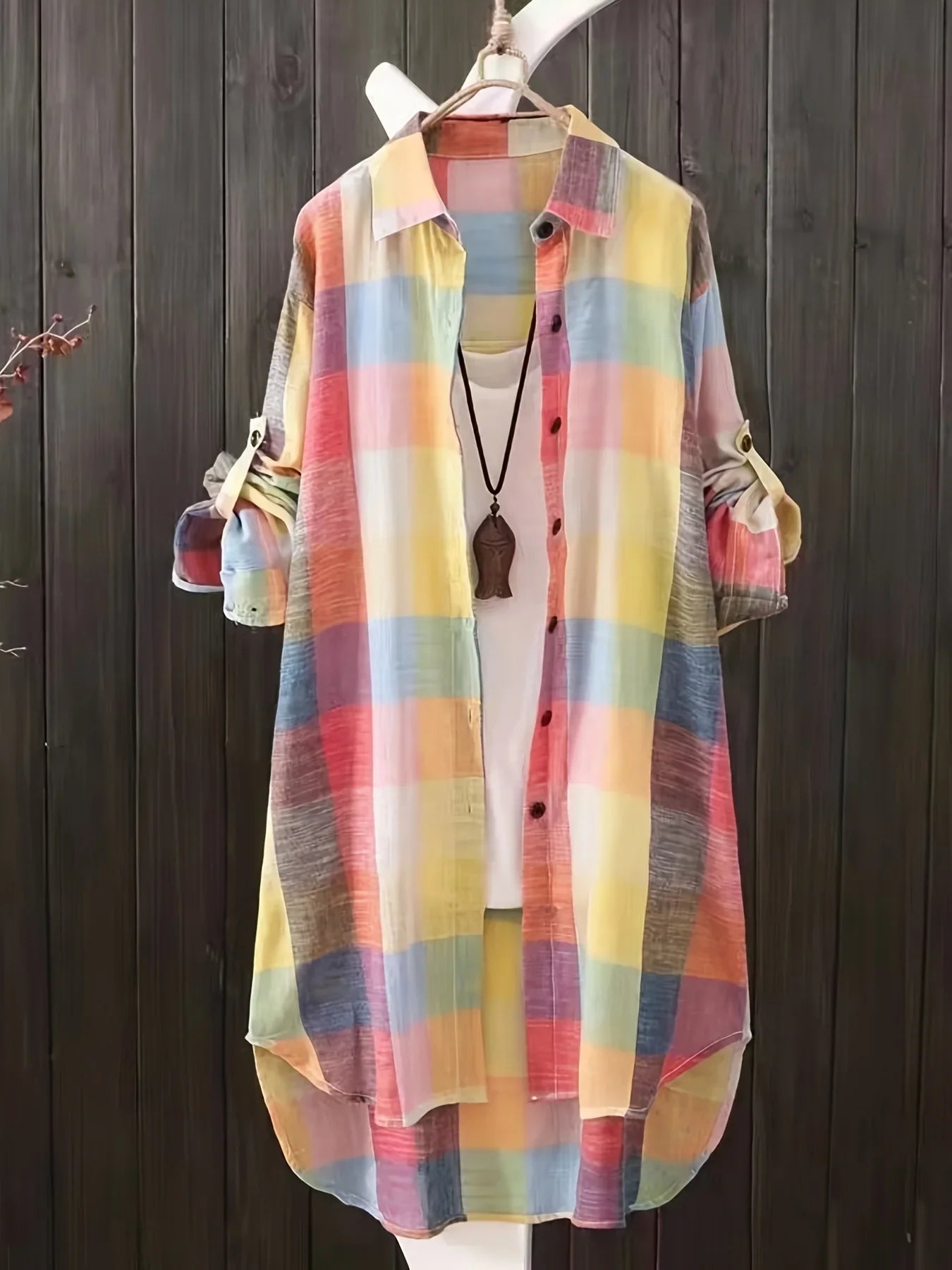 Plus Size Loose Vintage Stripe Plaid Shirt
