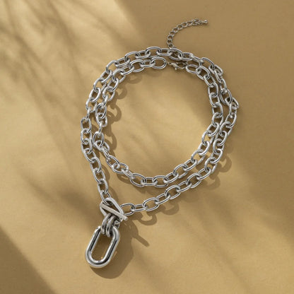 Metal Thick Chains Big Elliptical Pendant Necklace