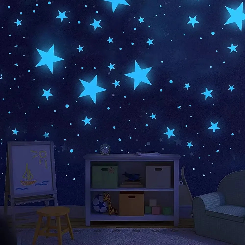 50/100pcs 3D Glow in the Dark Stars Moon Wall Stickers Luminous