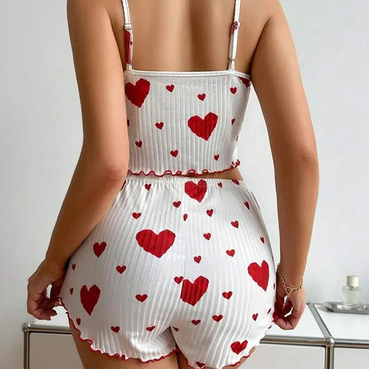 Short Tank Ventilate Soft Casual Love Printing Pyjama Set