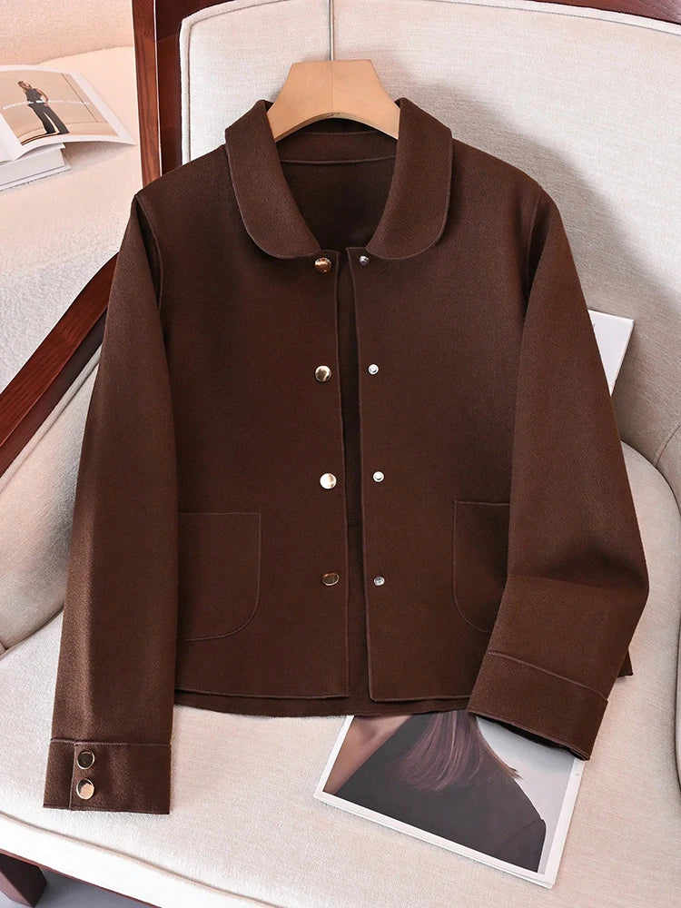 Classic Solid Short Woolen Warm Clothing Button Up Coat