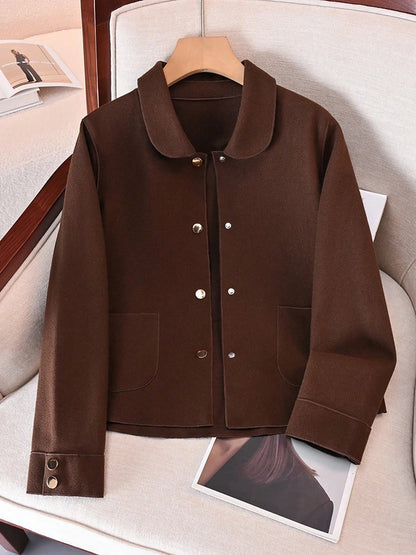 Classic Solid Short Woolen Warm Clothing Button Up Coat